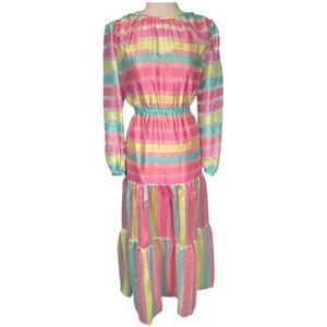 Halogen x Atlantic Pacific Pastel Stripe Tiered Dress Small NWOT Spring Art